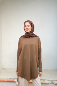 Kol Lastik Detay Tunik Kahverengi