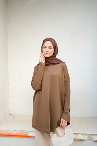 Kol Lastik Detay Tunik Kahverengi