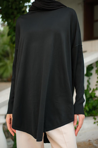 Kol Lastik Detay Tunik Siyah