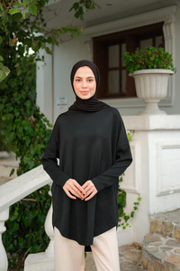 Kol Lastik Detay Tunik Siyah
