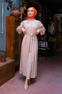 Uygun Fiyatlı KOL LASTIKLI GOFRE ELBISE | Loccomoda.com 