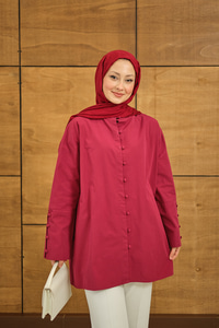 Kol Manşetli Düğme Detaylı Gömlek Bordo