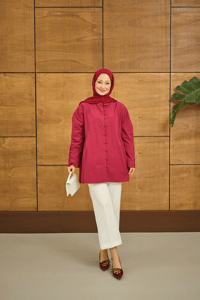 Kol Manşetli Düğme Detaylı Gömlek Bordo