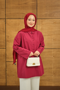 Kol Manşetli Düğme Detaylı Gömlek Bordo