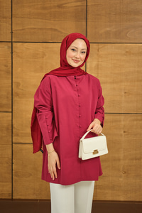 Kol Manşetli Düğme Detaylı Gömlek Bordo