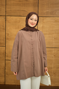 Kol Manşetli Düğme Detaylı Gömlek Kahverengi