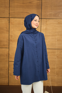 Kol Manşetli Düğme Detaylı Gömlek Lacivert