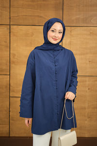 Kol Manşetli Düğme Detaylı Gömlek Lacivert