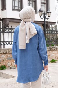 Kol Nervür Detaylı Gömlek Mavi