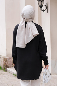 Kol Nervür Detaylı Gömlek Siyah