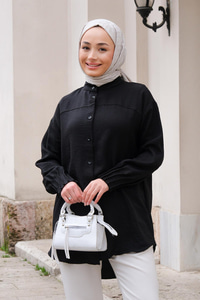 Kol Nervür Detaylı Gömlek Siyah