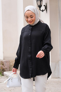 Kol Nervür Detaylı Gömlek Siyah