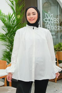 Kol Pile Detay Gömlek Ekru