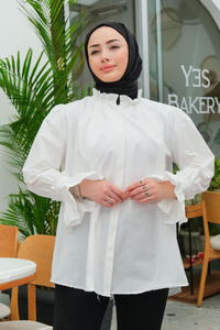 Kol Pile Detay Gömlek Ekru