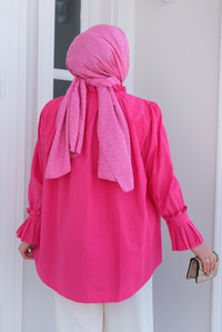 Kol Pile Detay Gömlek Fuşya