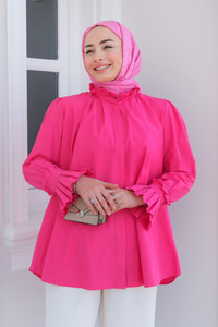 Kol Pile Detay Gömlek Fuşya