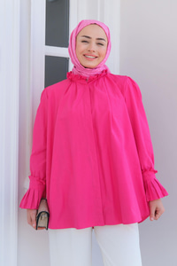 Kol Pile Detay Gömlek Fuşya