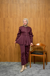 Kol Tünelli Beli Kemerli Takım Mürdüm