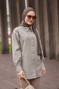 Kol Ve Nakış İşlemeli Gömlek Küf Yeşil