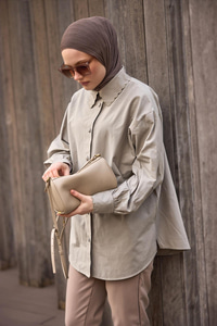 Kol Ve Nakış İşlemeli Gömlek Küf Yeşil