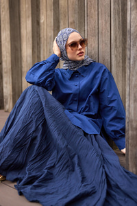 Kol Ve Nakış İşlemeli Gömlek Lacivert