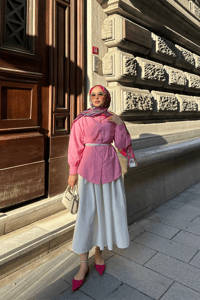 Kol Ve Nakış İşlemeli Gömlek Pembe