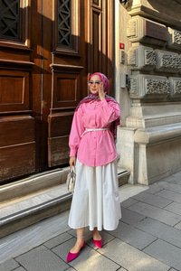 Kol Ve Nakış İşlemeli Gömlek Pembe