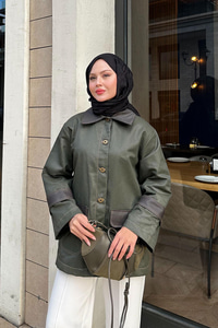 Kolları Apoletli Trenç Haki Yeşil