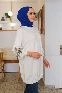 Uygun Fiyatlı KOLLARI BASKILI SWEAT BEYAZ | Loccomoda.com 