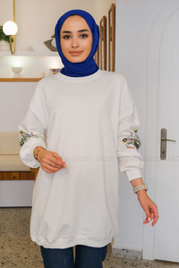 Uygun Fiyatlı KOLLARI BASKILI SWEAT BEYAZ | Loccomoda.com 