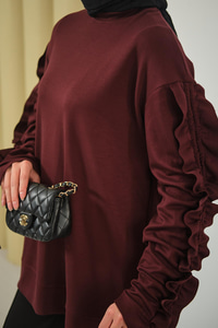 Kolları Büzgü Detay Tunik Bordo