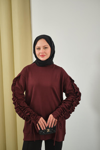 Kolları Büzgü Detay Tunik Bordo