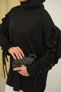 Kolları Büzgü Detay Tunik Siyah