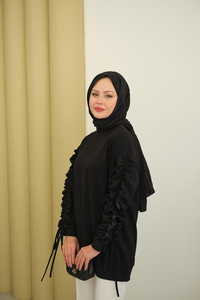 Kolları Büzgü Detay Tunik Siyah
