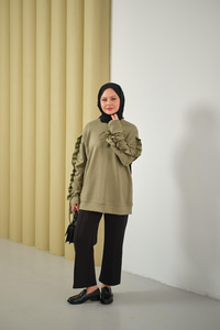 Kolları Büzgü Detay Tunik Yeşil