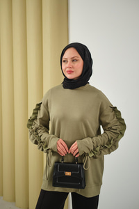 Kolları Büzgü Detay Tunik Yeşil