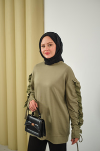 Kolları Büzgü Detay Tunik Yeşil