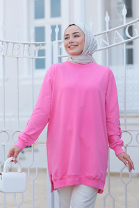 Kolları Çicek Nakışlı Tunik Pembe