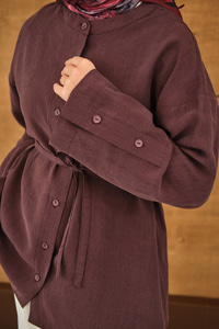 Kolları Düğme Detay Bisiklet Yaka Gömlek Mürdüm