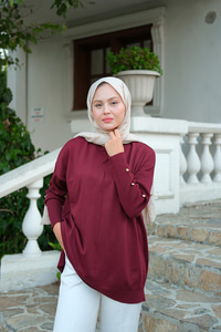 Kolları Düğme Detaylı Tunik Bordo