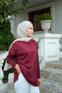 Kolları Düğme Detaylı Tunik Bordo
