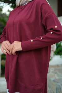 Kolları Düğme Detaylı Tunik Bordo