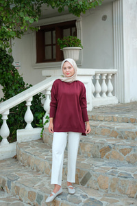 Kolları Düğme Detaylı Tunik Bordo