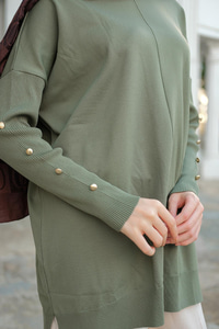 Kolları Düğme Detaylı Tunik Çağla Yeşil