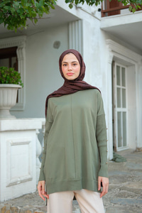 Kolları Düğme Detaylı Tunik Çağla Yeşil