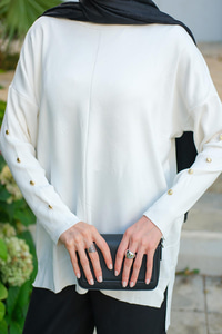 Kolları Düğme Detaylı Tunik Ekru