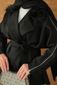 Kolları Fermuar Detay Takım Siyah