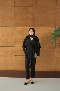 Kolları Fermuar Detay Takım Siyah