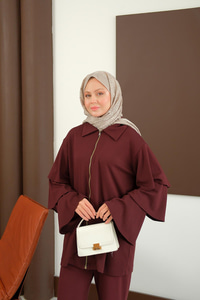 Kolları Fırfır Detay Takım Bordo