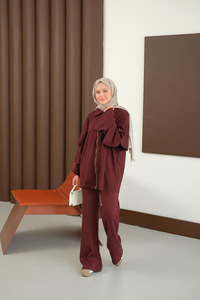 Kolları Fırfır Detay Takım Bordo